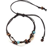 Boho Natural Sea Shell Stone Anklets For Women Wood Bead Seashell Ankle Bracelet On Leg Foot Chain Wax Rope Anklet Beach Jewelry