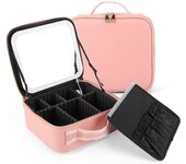 Bolsa de maquillaje de viaje con estuche de maquillaje con luz LED y espejo, caja organizadora de maquillaje con 3 configuraciones de color, estuche de tocador para herramientas de belleza para mujeres