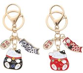 2 laveros de gato de la suerte, Bonito lavero de Gato, lavero de coche con Collar de animal para mochipa, regalo de Gato (Rojo + Negro)