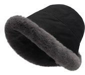 Sombrero de pescador peludo de invierno para mujer, sombrero cloche de piel sintética con ala enrollada y forro polar
