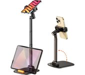 Soporte Movil Mesa, Soporte para Móvil Pantalla Ajustable en Altura y Ángelo, Porta Movil Plegable para iPhone 15, 14, 13, 12, 11, Pro, Smartphone, Tablet, Negro