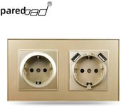Round Back Euro 156*86mm Glass PC Panel Wall Socket with USB EU 2gang Power Outlet 16A Electrical Plug Grounded Double SocketS