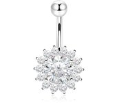 New 14G 1.6x10mm Curved Bar Sunflower Navel Piercing Ombligo White AB zircon Belly Button Rings Surgical Steel Belly Piercing