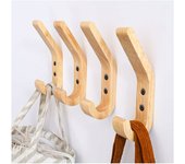 Perchero de Madera, 4 Piezas, 155 mm, Forma de J, Ganchos para Toallas montados en la Pared Mejorados, Roble Grado A, Superficie Pulida a Mano, Adecuado para Cocina y Dormitorio