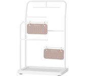 SONGMICS Soporte para Joya, Organizador de Joya, Expositor de Joya con Marco de Metal, 2 Tablas Pendientes, 6 Varillas de Colgar, para Collares Pendientes Pulseras Anillos, Blanco Nube/Dorado Metálico/Negro Tinta