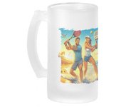 MERCHANDMANIA JARRA CERVEZA CRISTAL juego padel raquetas amigos deporte playa esmerilada esmerilado 500ml
