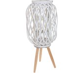 WANDERLUST DECO Farol Portavelas de Mimbre Blanco Hecho a Mano - Iluminación Ambiental