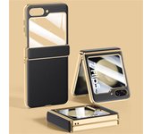 For Samsung Galaxy Zflip 5 6 Luxury Plating Pure Leather Hinge Phone Case For Samsung Z Flip5 Flip 6  Lens Protection Back Cover