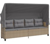 vidaXL Tumbona con capota y cojines ratán sintético Negro y crema, Marrón y crema, Gris Sillas de Exterior Ideal para jardín, playa, piscina, terraza Tumbona Piscina Tumbonas Playa Tumbonas Jardín Exterior