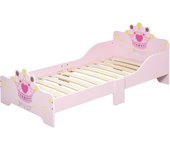 HOMCOM Cama para Niños de +3 Años 143x73x60 cm Cama Infantil de Madera con Estampado de Corona Carga 50 kg para Dormitorio Rosa