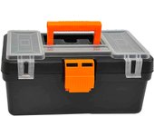 Tradineur - Caja de herramientas con compartimentos en la tapa y asa, modelo Mini Kid, plástico resistente, organizador, maletín almacenaje - 13,5 x 31,5 x 17,5 cm