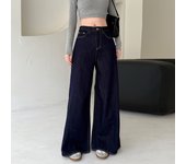 American 2025 spring and summer new loose slimming dark blue elegant draped straight trousers high-waisted wide-leg jeans women