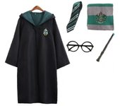 Conjunto de disfraz de Bruja de 5 piezas, disfraz de bruja para niños con túnica de Mago, Varita, corbata, bufanda, Gafas, ajustado para Fiesas de Carnaval, Juegos de Rol, disfraz de Halloween para niños y niñas