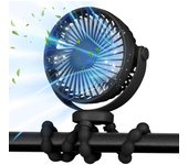 Ventilador Portátil para Cochecito 5200mAh 40 Horas, Ventilador Carrito Bebe con Batería, 360°Rotación,3 Velocidade Ventilador USB para Cochecito, Cuna,Oficina, Viaje (Negro)