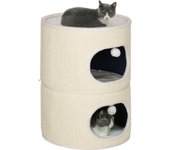 Pawhut Torre para gatos modular, poste rascador para gatos con cremallera separable en 3 niveles, tapete rascador de sisal, dos pelotas, cueva y escondite para gatos, altura 69 cm, color blanco crema
