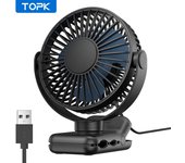 TOPK-Mini ventilador portátil con Clip, ventilador de escritorio USB, 3 velocidades, viento silencioso, rotación de 720 °, ventilador eléctrico Personal, ventiladores de pie para habitación y hogar