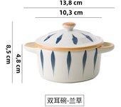 Ceramic Kitchen Bowl Baby Food Supplement Bowl Dinnerware Noodle Ramen Fruit Salad Steamed Egg Bowl Microwave Tableware with Lid