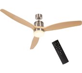 HOMCOM Ventilador de techo con luz, 6 velocidades, motor reversible silencioso, con mando a distancia, diámetro 132 cm, natural