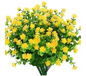 SOMY Ramo artificial al aire libre de plástico falso para interiores y exteriores, maceteros colgantes, decoración del hogar, oficina, boda, granja, 8 piezas, ramo artificial amarillo