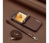 Crossbody Wallet Case For Samsung Galaxy Z Flip 6 5 4 3 Flip6 Flip5 Flip4 Flip3 5G Card Holder Hand Strap Lanyard Leather Cover
