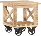 vidaXL Mesa auxiliar con ruedas madera de mango rugosa 40x40x42 cm