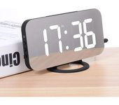Despertador digital, LED Despertador matutino Espejo Reloj digital Despertador de cabecera Despertador matutino, Luz nocturna, Brillo ajustable