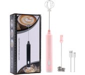 Espumador de Leche Recargable, Espumador Eléctrico de Mano, Batidor de Acero Inoxide Impermeable y Desmontable para Latos, Cappuccinos, etc.