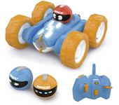 Coche radio control junior Acrobatic con luces y sonidos, emisora 2.4Ghz y bateria de 3,7V incluye 3 cascos 16x16x7 cm (Ninco NH93193)