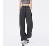 Women Chic Version Straight Leg Wide Leg Pants Lady Loose Elastic High Waisted Trousers Female Fashion Plush Thermal Sweatpants
