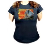 MERCHANDMANIA CAMISETA NEGRA MUJER leon selva savana animal salvaje felino bestia oferta tshirt
