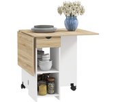 HOMCOM Mesa Plegable de Comedor Mesa de Cocina Plegable con Ruedas Alas Abatibles Cajón y Estantes Mesa Plegable para 2-4 Personas 120x72x75 cm