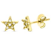 Pendientes Oro 9k niña 6 mm. forma estrella 6 diamantes 0.01ct.