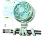 Ventilador portátil para cochecito, 8000 mAh, batería de larga duración de 27 horas, ventilador desmontable, 4 velocidades, rotación de 360°, recargable por USB.