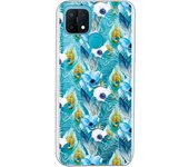 Funda compatible con Oppo A15 - Patron flores y plumas azules