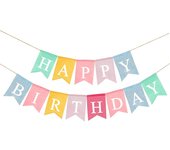 Banderines de tela de arpillera with La Palabra HAPPY BIRTHDAY, banderines reutilizables de Colores pastel para cumpleaños, decoración para Fiestas de cumpleaños en Casa y al Aire Libre