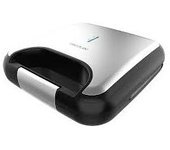 Cecotec 2958 Rock'nToast Grill + Sandwichera de 2 sándwiches con acabados en acero inoxidable 800 W de potencia y placas grill con revestimiento antiadherente.