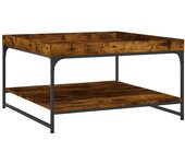 vidaXL Mesa de centro madera de ingeniería y hierro 80x80x45 cm Negro, Roble Sonoma, Roble ahumado Mesita de Salón o Comedor o Auxiliar Mesa de Café Meuble Salón