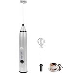 Espumador de café portátil, Espumador eléctrico recargable con 2 batidores de acero inoxidable, 3 velocidades - Plata