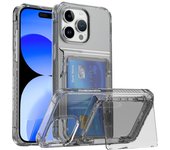 Transparent Card Holder Case for iPhone 15 13 12 11 14 Pro Max 15 Pro 15 Pro Max Shockproof Clear PC Case Cover with Phone Stand