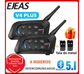 EJEAS V4 PLUS Helmet Bluetooth Headset Intercom 2-4 Riders 1500M Full Duplex Intercomunicador Microphone Earphone Headphone