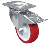 Rueda de poliuretano con freno y placa giratoria con cojinete liso para pesos de hasta 150 kg en varios diámetros COFAN