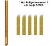 Golden Tebori 3D Tattoo Pen with 5pcs 12PCD Blade Microblading Tattoo Needles Permanent Makeup Manual for Professional Eyebrow