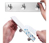 Percha autoadhesiva de acero inoxidable con 3 ganchos, ideal para cocinas, baños y pasillos, ideal para colgar abrigos, toallas, sombreros y batas.