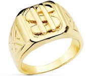 Inmaculada Romero Sello Oro 18k Hombre Macizo Símbolo Dólar Centro Cabeza
