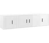 Mueble TV combinadoSet de muebles de TV 3 pzas madera contrachapada blanco brillo