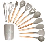 Juego de utensilios de cocina, juego de utensilios de cocina de silicona, 12 piezas con soporte, juego de utensilios de cocina de silicona resistente al calor