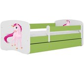 Cama 140 x 70 cm Kocot Kids com gaveta e colchão BabyDreams Unicorn Green