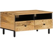vidaXL Mesa de centro madera maciza de mango 80x54x40 cm Negro, Natural, Mesita de Salón o Comedor o Auxiliar Mesa de Café Meuble Salón