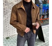 Men's Suede Jackets Autumn Retro Bomber Casual Jacket Fashion Vintage Short Flying Slim Jacket High Street Outerwear Coat Male