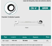Combination Wrench Ratcheting Wrench Open end Spanner from 6 mm-24 mm Chrome Vanadium Steel, Long Pattern, Mirror Chrome Finish